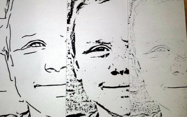 Close-up comparison of the face in three printed coloring-page methods
