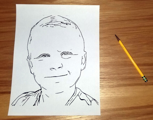 Favorite subject-only coloring page printed beside a yellow pencil