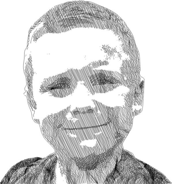 Crosshatched portrait drawing of the boy