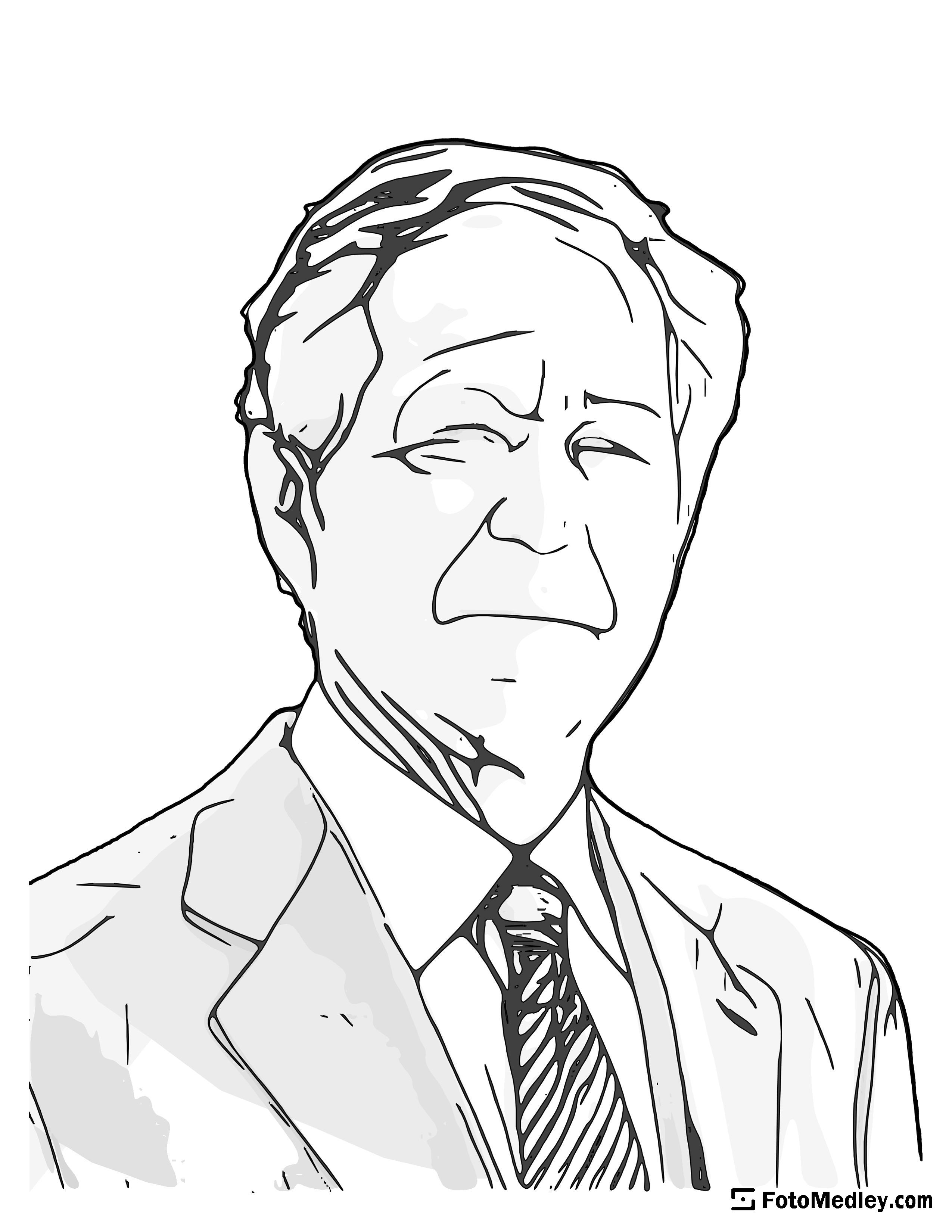 A cartoon style coloring sketch of George W. Bush, 43rd President of the United States.
