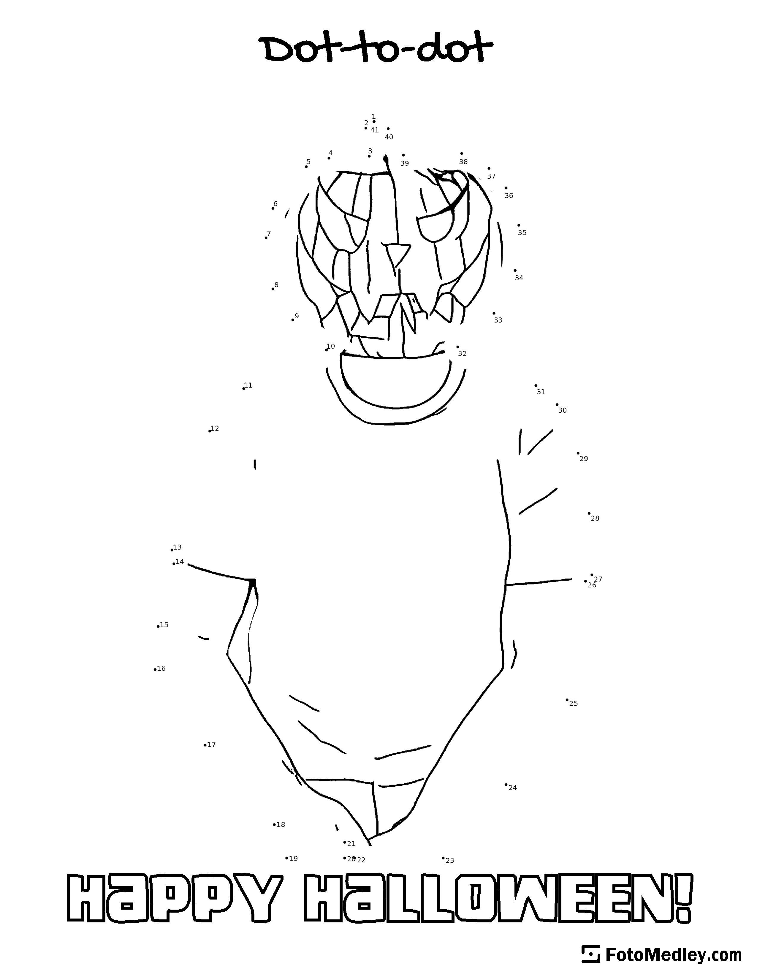A dot-to-dot puzzle of someone in a jack-o-lantern mask.